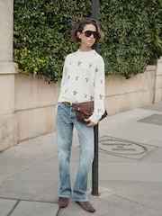 Floral Embroidery Knit Crew Neck Jumper With Wool - Изображение 5 6