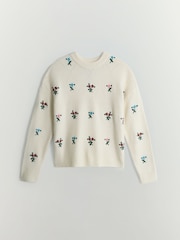 Floral Embroidery Knit Crew Neck Jumper With Wool - Изображение 6 6