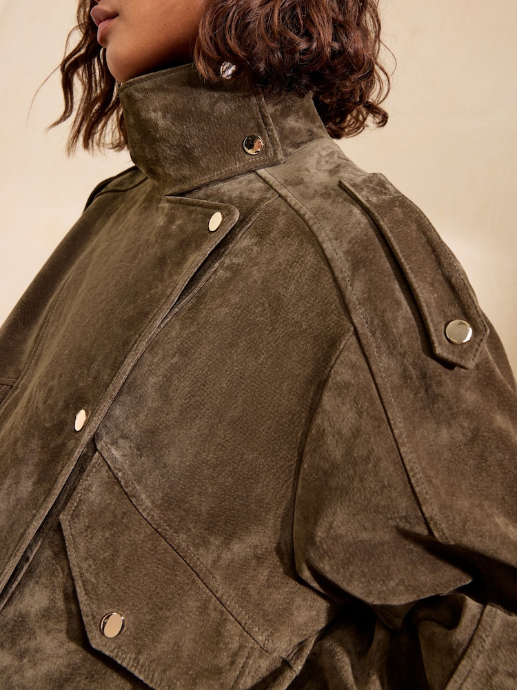 Friends Like These Green Premium Real Suede Bomber Jacket - Image 2 of 4