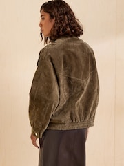 Friends Like These Green Premium Real Suede Bomber Jacket - Image 4 of 4