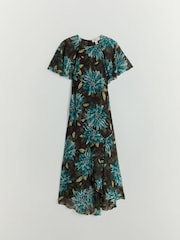 BHOEM Brown Floral Print Chiffon Short Sleeves Midi Dress - Image 6 of 6