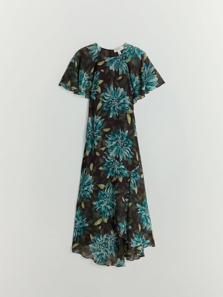 BHOEM Brown Floral Print Chiffon Short Sleeves Midi Dress - Image 6 of 6