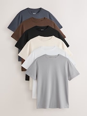 Black/White/Grey/Slate Grey/Stone/Brown Slim Fit Essential Cotton T-Shirts 6 Pack - Image 1 of 15