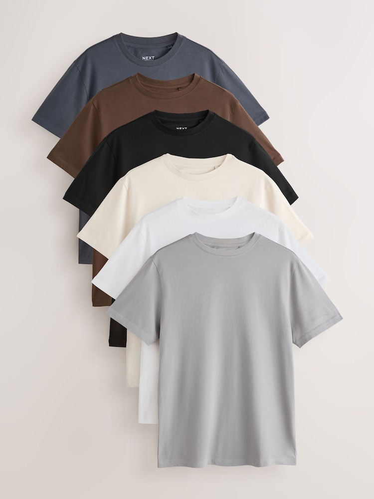 Black/White/Grey/Slate Grey/Stone/Brown Slim Fit Essential Cotton T-Shirts 6 Pack - Image 1 of 15 Black/White/Grey/Slate Grey/Stone/Brown Slim Fit Essential Cotton T-Shirts 6 Pack - Image 1 of 15