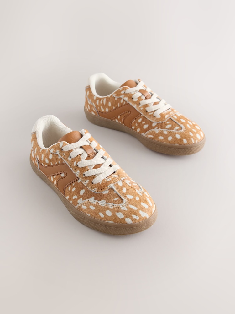 Brown Deer Print Leather Standard Fit (F) Retro Trainers - Image 1 of 5 Brown Deer Print Leather Standard Fit (F) Retro Trainers - Image 1 of 5