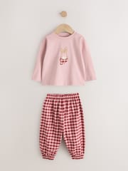 Rozā - Ribbon Wrapped Bunny Woven Jogger Pyjamas (1.5-7yrs) - Attēls 4 no 5