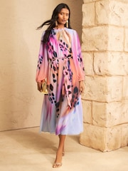 Love & Roses Lilac Heart Geo Long Sleeve Midi Dress - Image 1 of 4