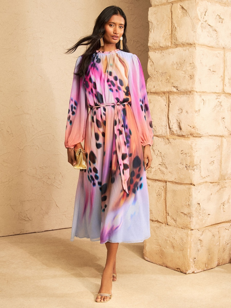 Love & Roses Lilac Heart Geo Long Sleeve Midi Dress - Image 1 of 4 Love & Roses Lilac Heart Geo Long Sleeve Midi Dress - Image 1 of 4