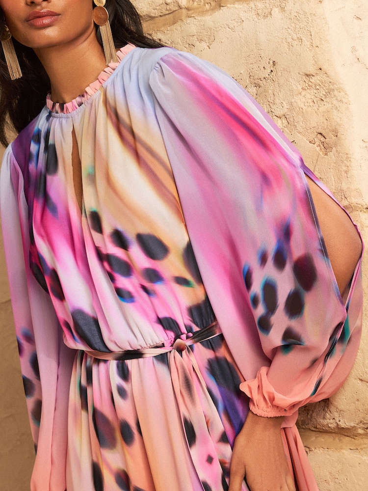 Love & Roses Lilac Heart Geo Long Sleeve Midi Dress - Image 2 of 4 Love & Roses Lilac Heart Geo Long Sleeve Midi Dress - Image 2 of 4