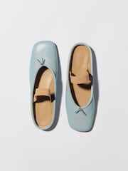 Tony Bianco Blue Leather City Ballet Strap Flat - Image 1 of 5
