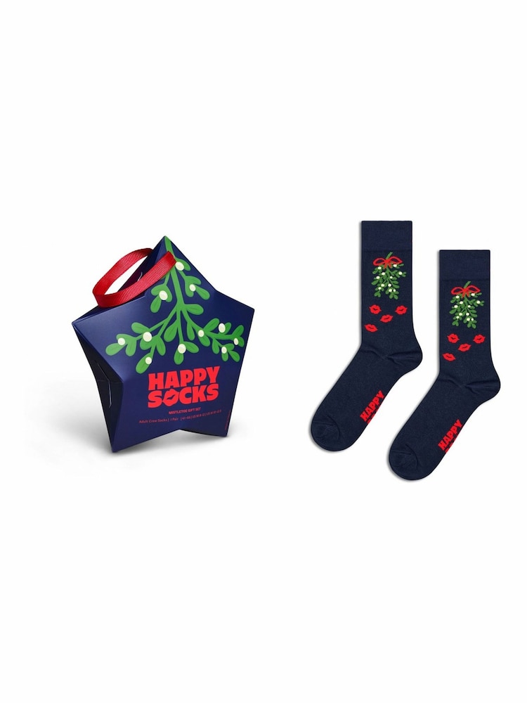 Happy Socks Blue Mistletoe Sock Gift Set - Image 1 of 3 Happy Socks Blue Mistletoe Sock Gift Set - Image 1 of 3