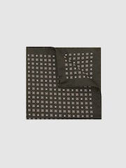 Reiss Khaki Green Sisto Silk Micro Diamond-Print Pocket Square - Image 1 of 3