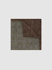 Reiss Dark Sage Green Corrado Silk Diamond Medallion-Print Pocket Square - Image 1 of 3