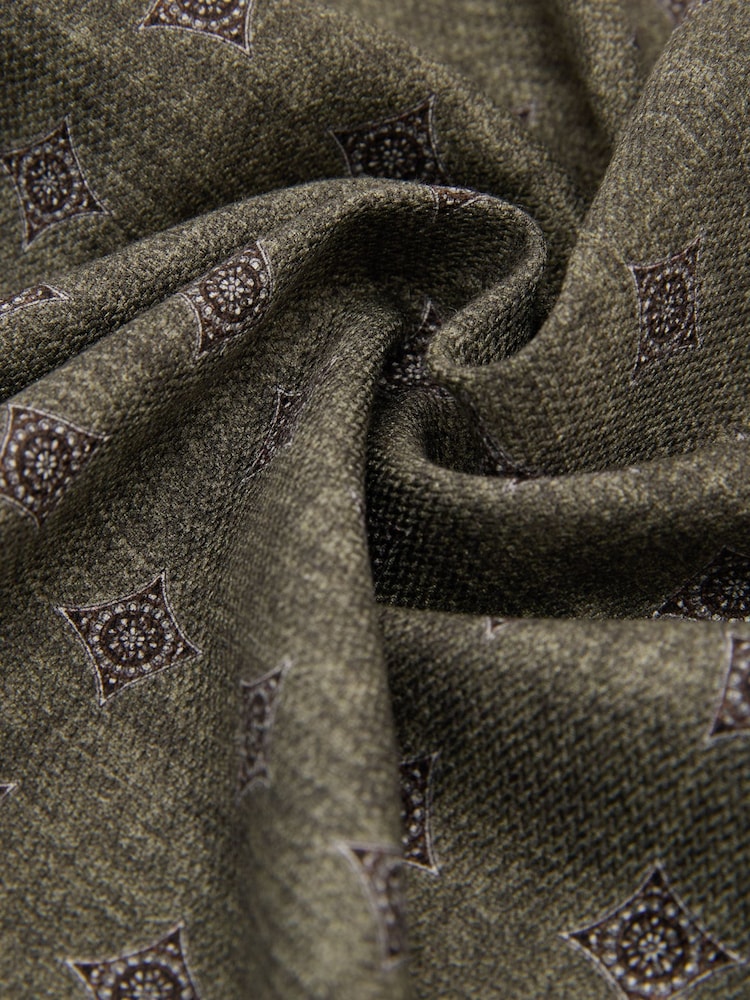 Reiss Dark Sage Green Corrado Silk Diamond Medallion-Print Pocket Square - Image 3 of 3 Reiss Dark Sage Green Corrado Silk Diamond Medallion-Print Pocket Square - Image 3 of 3