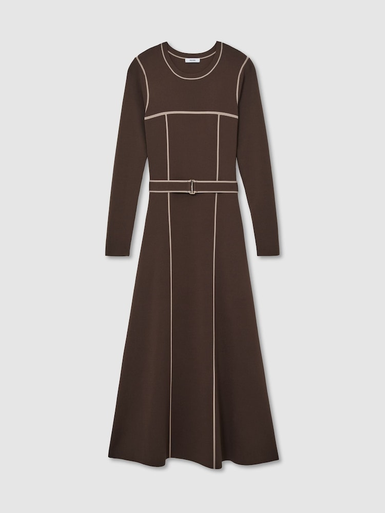 Marron café - Robe Mi-longue Reiss Etta Colour Block en maille - Image 2 de 8 Marron café - Robe Mi-longue Reiss Etta Colour Block en maille - Image 2 de 8
