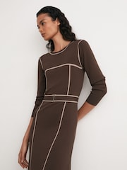 Marron café - Robe Mi-longue Reiss Etta Colour Block en maille - Image 4 de 8