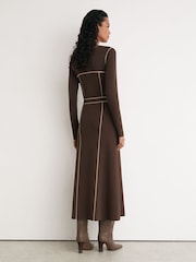 Marron café - Robe Mi-longue Reiss Etta Colour Block en maille - Image 5 de 8