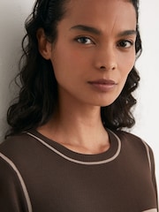 Marron café - Robe Mi-longue Reiss Etta Colour Block en maille - Image 7 de 8
