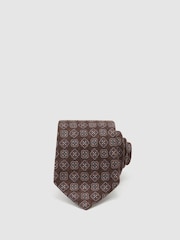 Marrón oscuro - Reiss Amico Silk Floral Medallion-Print Tie - Imagen 1 de 5