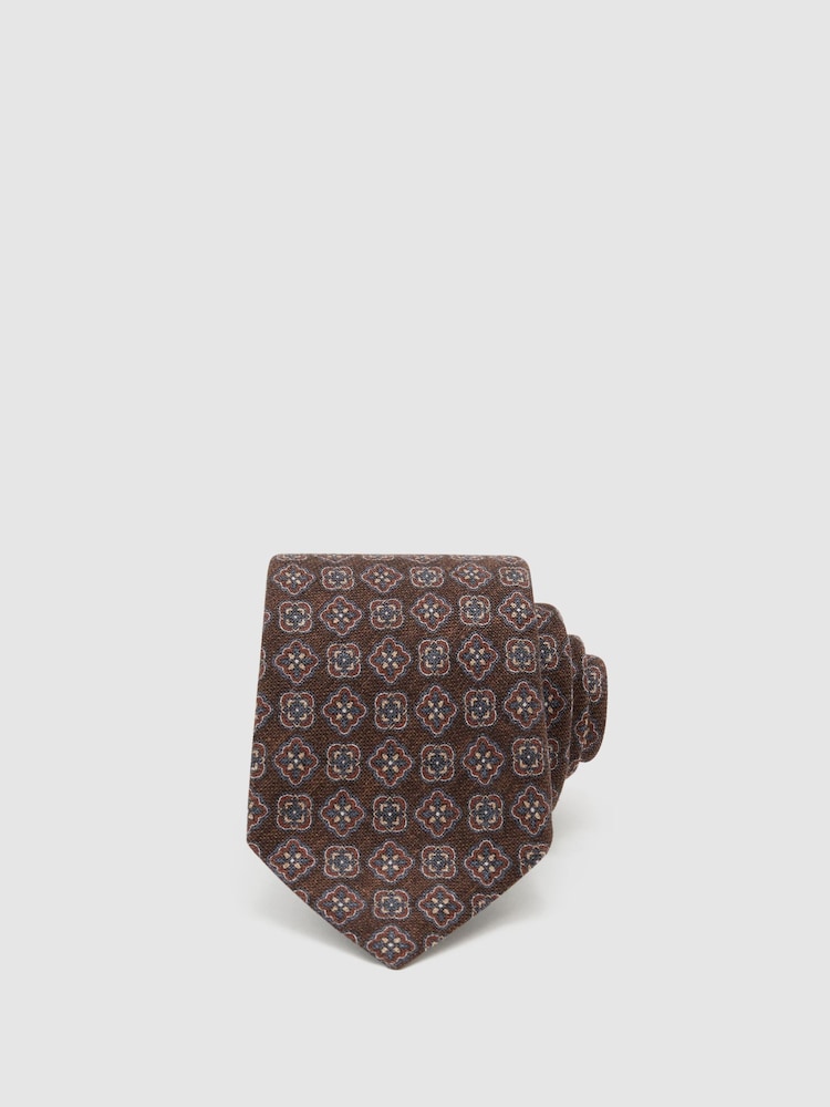 Marrón oscuro - Reiss Amico Silk Floral Medallion-Print Tie - Imagen 1 de 5