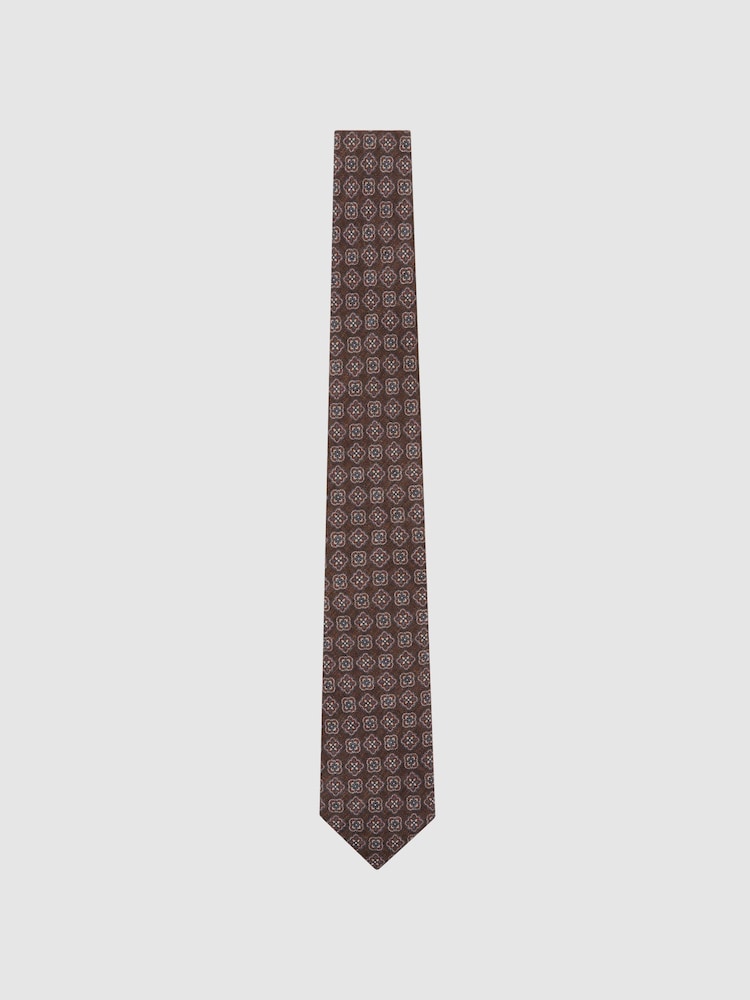 Marrón oscuro - Reiss Amico Silk Floral Medallion-Print Tie - Imagen 2 de 5
