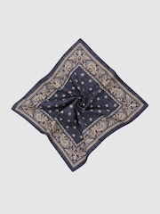 Reiss Navy Ennio Silk Square-Medallion Paisley Pocket Square - Image 2 of 4