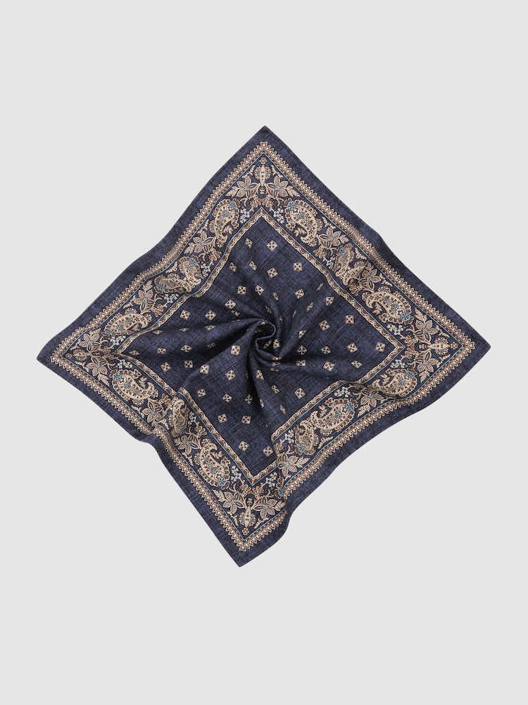 Reiss Navy Ennio Silk Square-Medallion Paisley Pocket Square - Image 2 of 4 Reiss Navy Ennio Silk Square-Medallion Paisley Pocket Square - Image 2 of 4