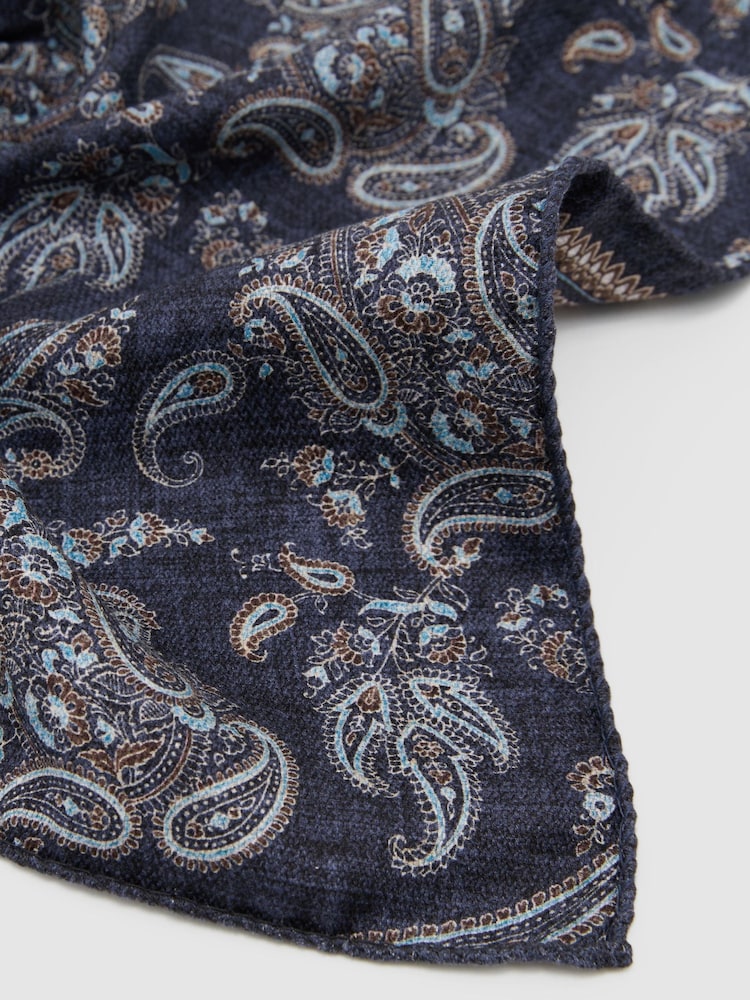 Reiss Navy Ennio Silk Square-Medallion Paisley Pocket Square - Image 4 of 4 Reiss Navy Ennio Silk Square-Medallion Paisley Pocket Square - Image 4 of 4