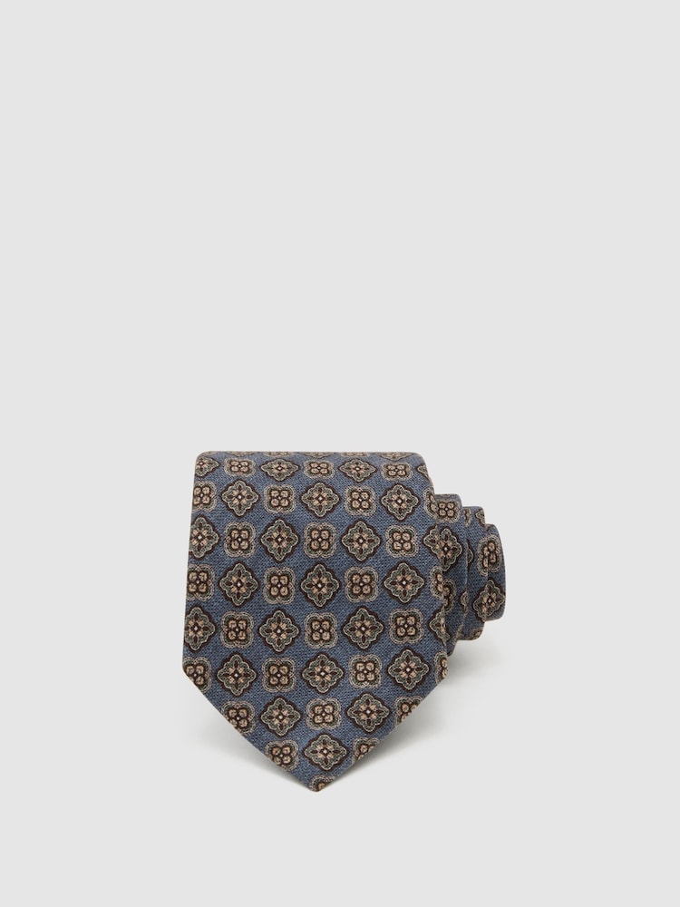 Azul cielo - Reiss Amico Silk Floral Medallion-Print Tie - Imagen 1 de 5