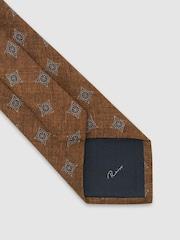 Reiss Burnt Orange Arrigo Silk Diamond Medallion-Print Tie - Image 6 of 7