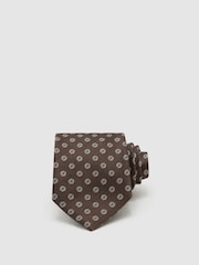 Reiss Brown Oro Silk-Blend Woven Oval Micro Medallion Tie - Image 1 of 5