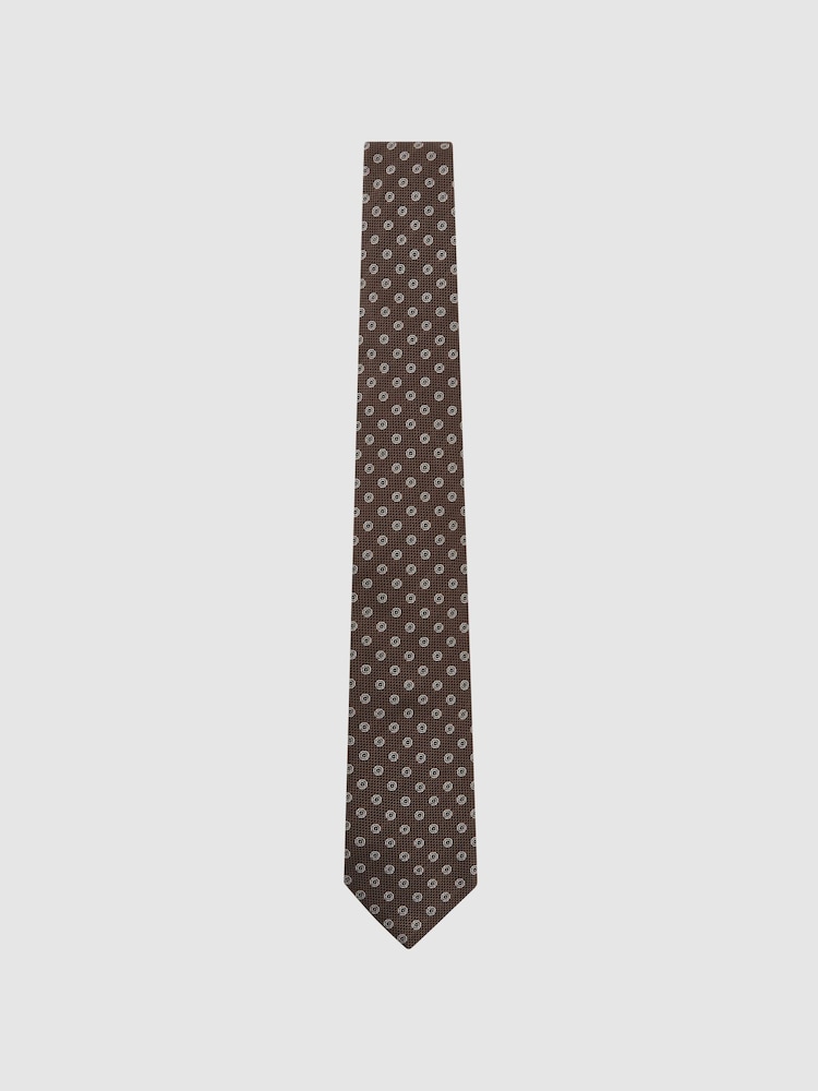 Reiss Brown Oro Silk-Blend Woven Oval Micro Medallion Tie - Image 2 of 5 Reiss Brown Oro Silk-Blend Woven Oval Micro Medallion Tie - Image 2 of 5