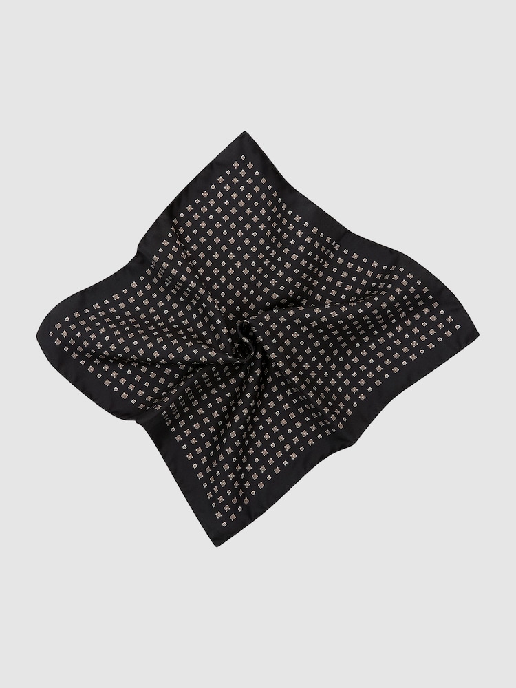 Reiss Black Sisto Silk Micro Diamond-Print Pocket Square - Image 2 of 3