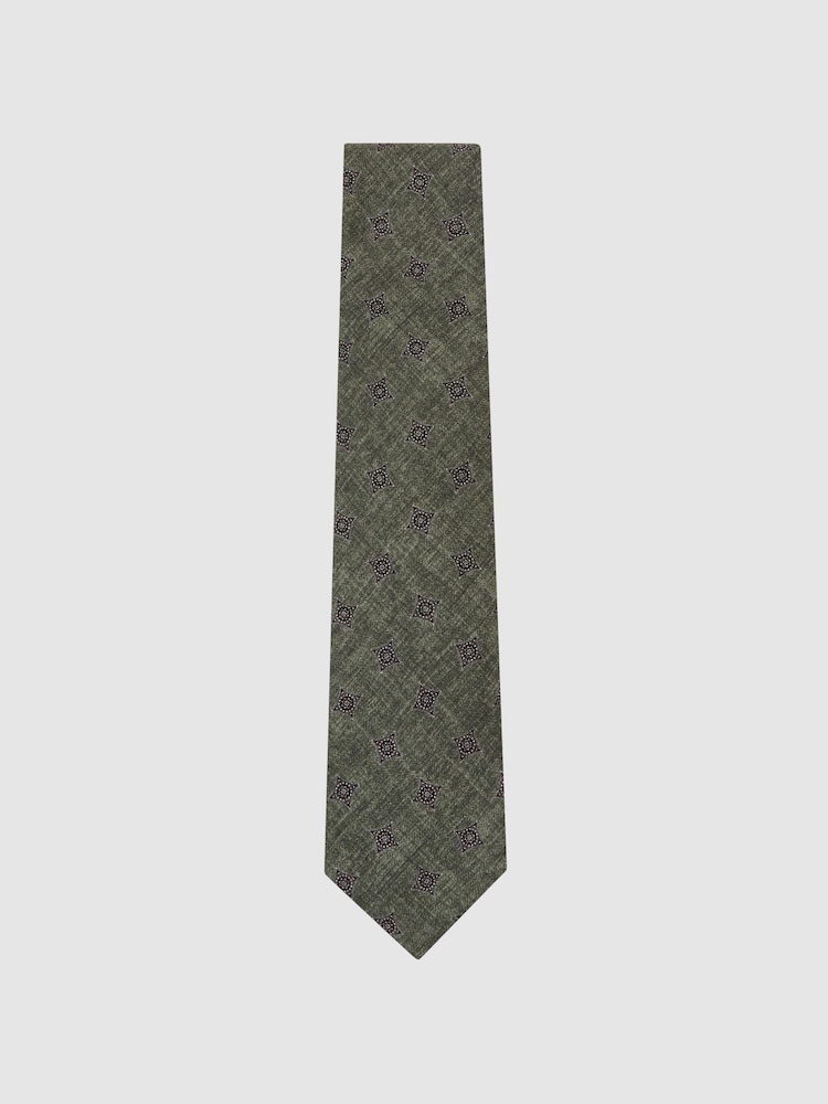 Verde salvia oscuro - Reiss Arrigo Silk Diamond Medallion-Print Tie - Imagen 2 de 5