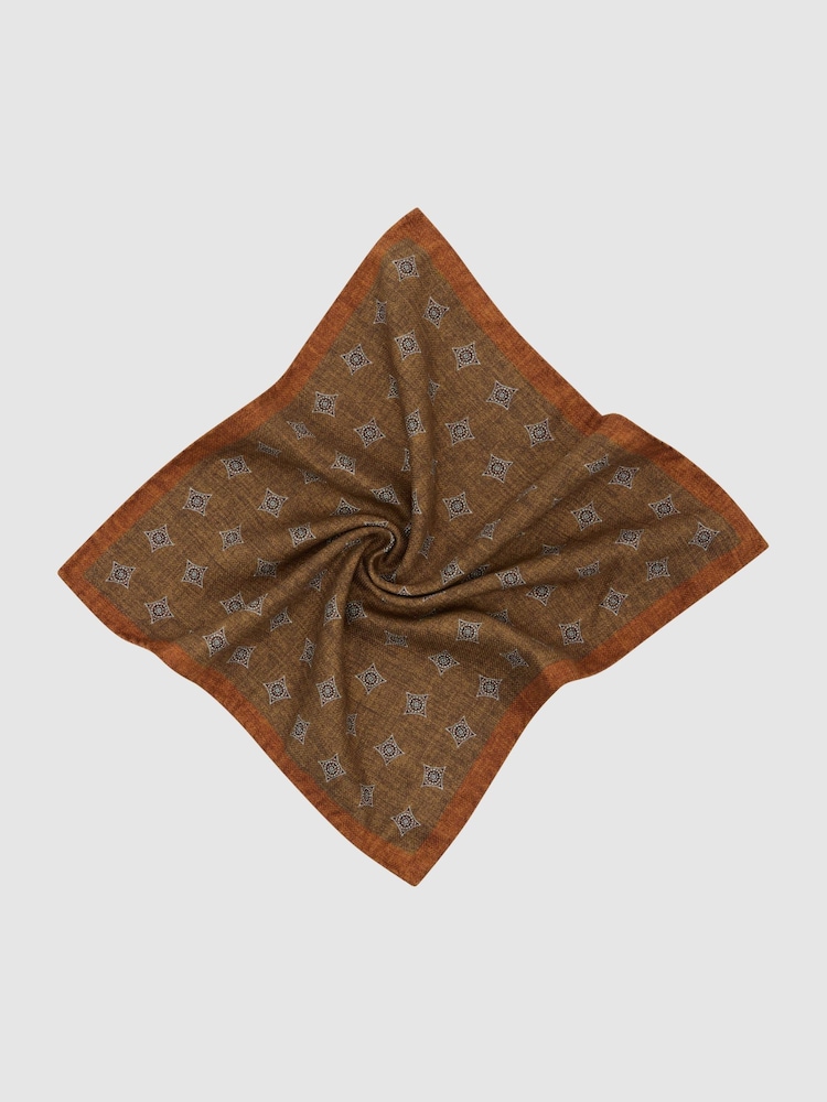 Reiss Burnt Orange Corrado Silk Diamond Medallion-Print Pocket Square - Image 2 of 3 Reiss Burnt Orange Corrado Silk Diamond Medallion-Print Pocket Square - Image 2 of 3