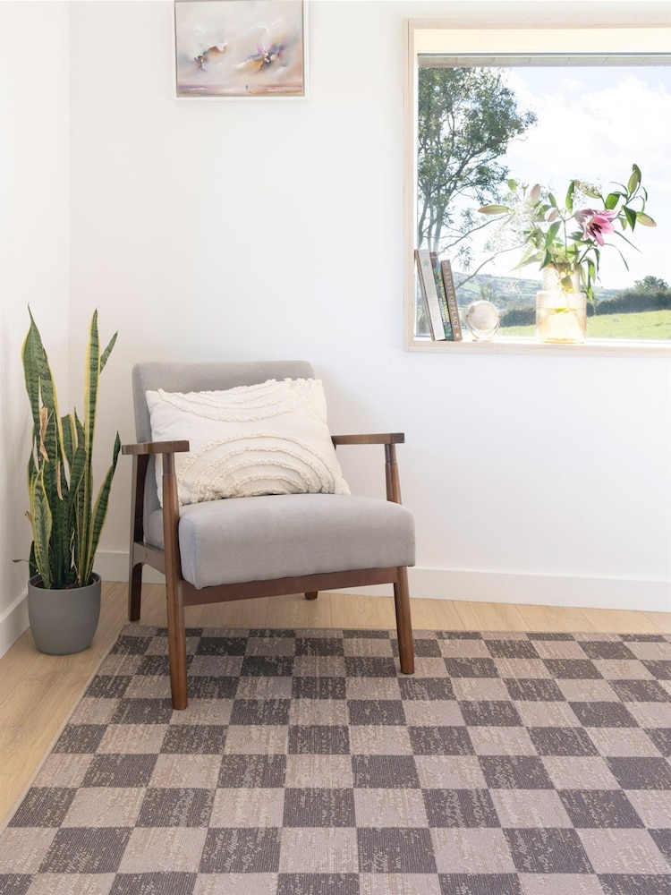 kukoon Brown Washable Juno Checkerboard Jute Style Rug - Image 2 of 6 kukoon Brown Washable Juno Checkerboard Jute Style Rug - Image 2 of 6