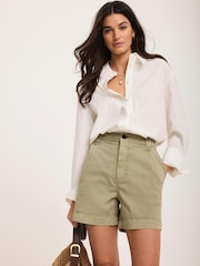 Mint Velvet Green Pleated Chino Utility Shorts - Image 1 of 8