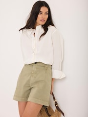 Mint Velvet Green Pleated Chino Utility Shorts - Image 3 of 8