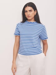 藍色 - Mint Velvet Stripe Scallop Trim T-Shirt - 圖片 3/7