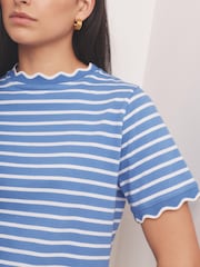 藍色 - Mint Velvet Stripe Scallop Trim T-Shirt - 圖片 5/7
