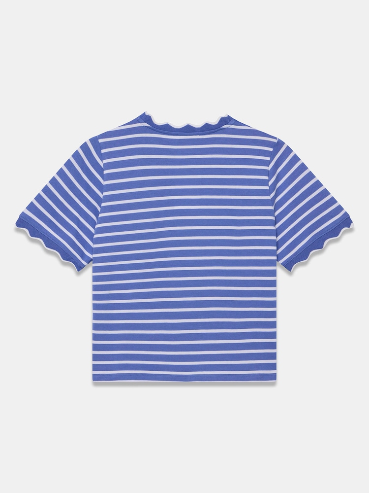 藍色 - Mint Velvet Stripe Scallop Trim T-Shirt - 圖片 7/7