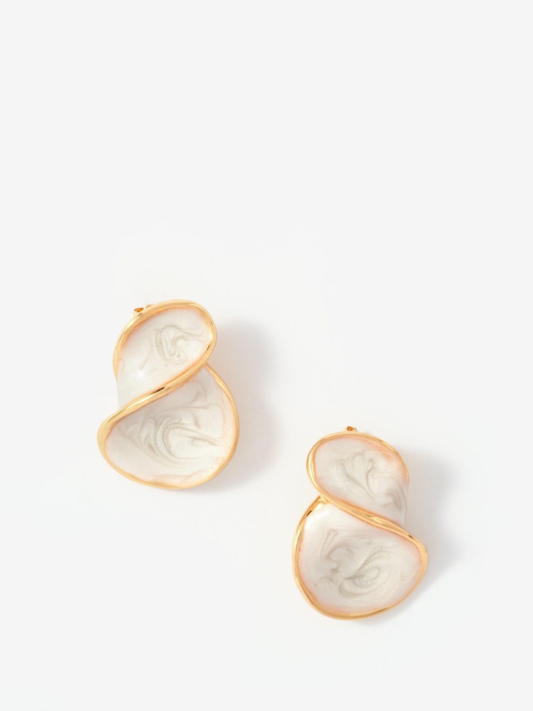 Mint Velvet White Pearlescent Wave Earrings - Image 2 of 4 Mint Velvet White Pearlescent Wave Earrings - Image 2 of 4