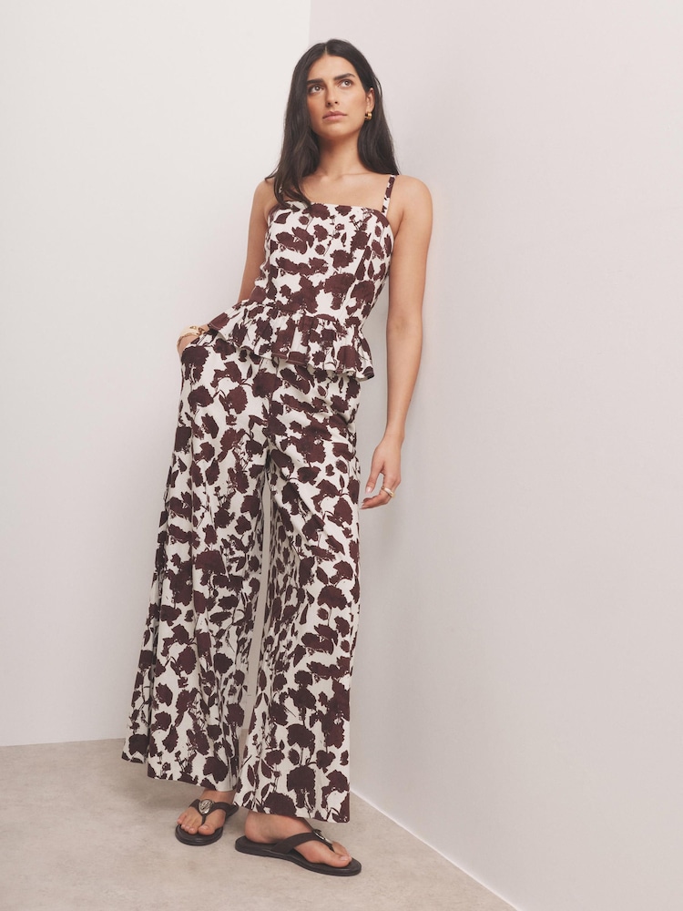 Mint Velvet Brown Floral Print Wide Leg Trousers - Image 1 of 6
