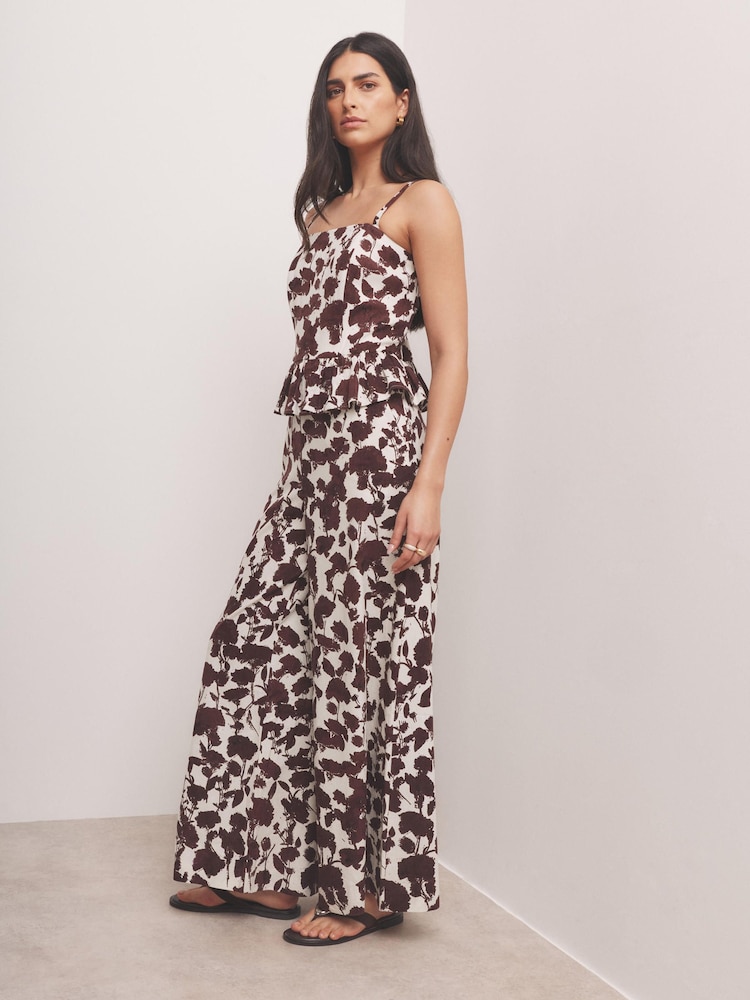 Mint Velvet Brown Floral Print Wide Leg Trousers - Image 2 of 6
