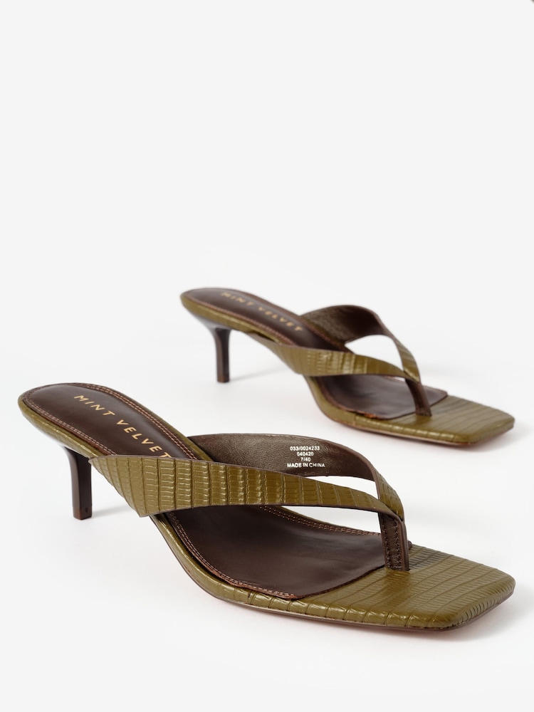 Mint Velvet Green Betty Leather Flip Flop Heels - Image 5 of 5 Mint Velvet Green Betty Leather Flip Flop Heels - Image 5 of 5