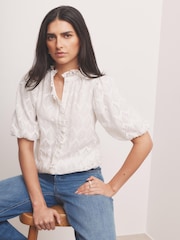 Mint Velvet White Jacquard Ruffle Blouse - Image 2 of 8