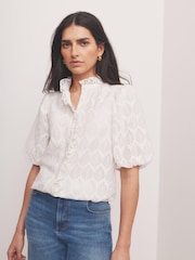 Mint Velvet White Jacquard Ruffle Blouse - Image 3 of 8