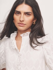 Mint Velvet White Jacquard Ruffle Blouse - Image 5 of 8
