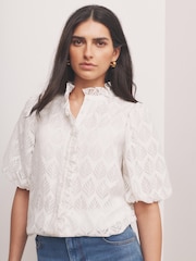 Mint Velvet White Jacquard Ruffle Blouse - Image 6 of 8
