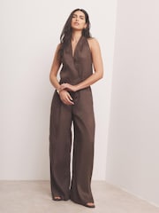 Mint Velvet Brown Linen Blend Halter Top - Image 1 of 8